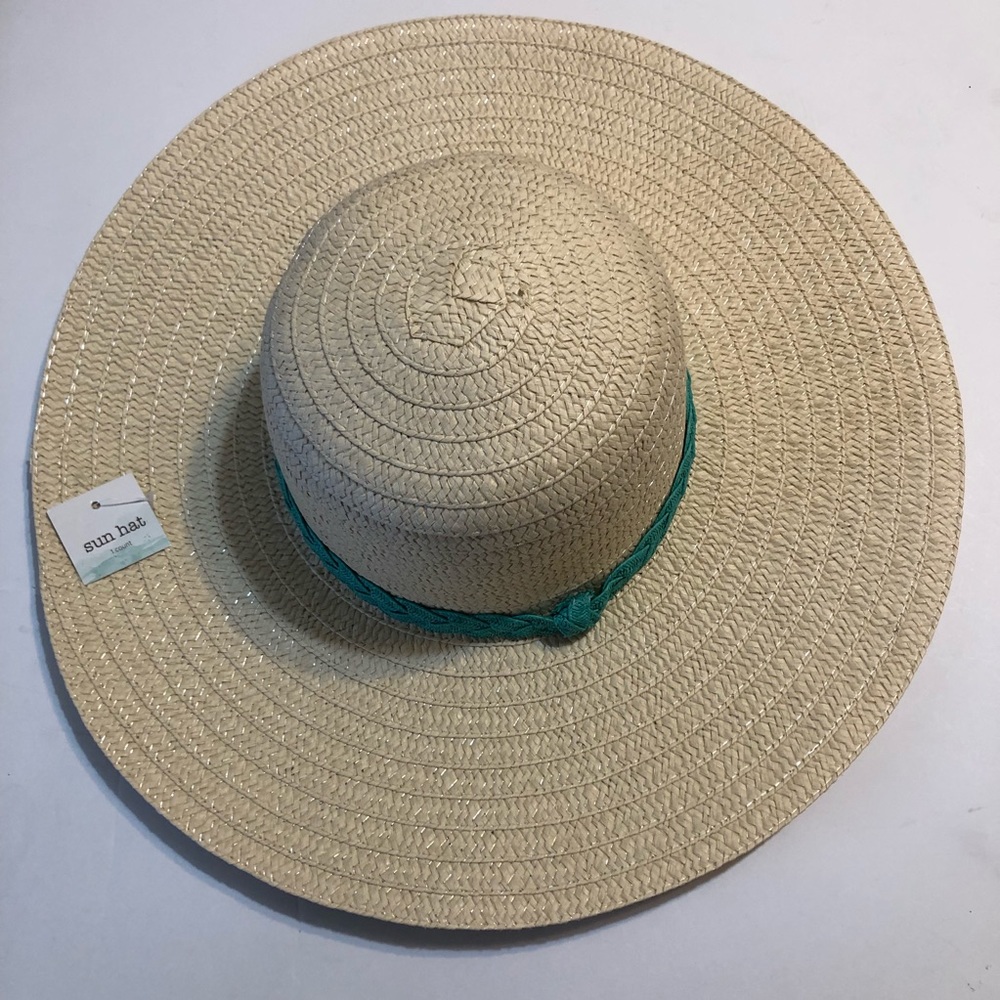 Cream & Teal Wide Brimmed Sun Hat